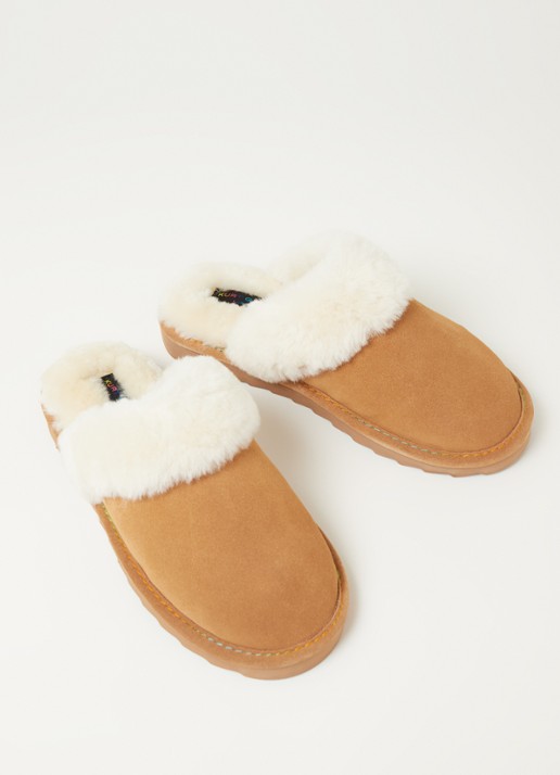 Kurt Geiger Cosy Stitch pantoffel van suède - detail hazelnootbruin