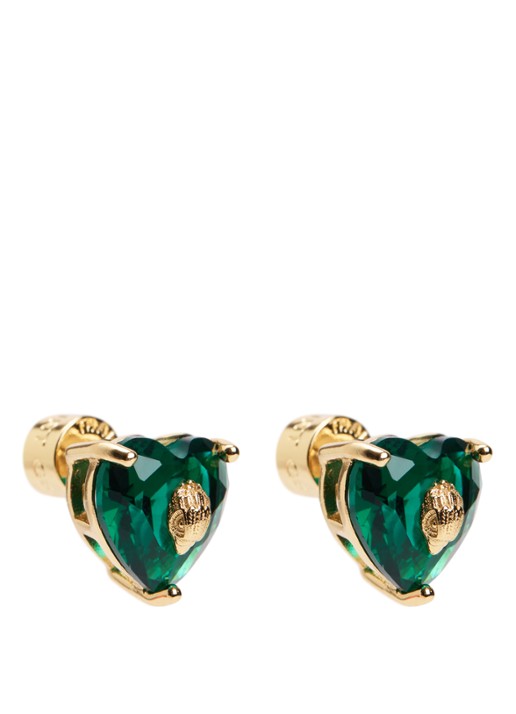 Kurt Geiger Crystal Heart oorknopjes met kristal - voorkant groen
