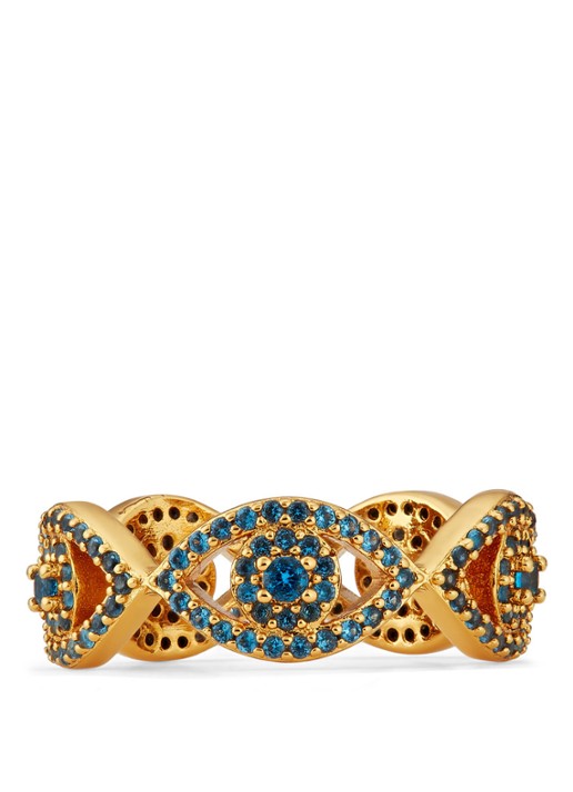 Kurt Geiger Evil Eye ring met kristal - voorkant 2 blauw
