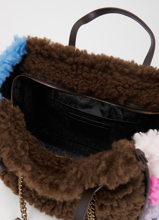 Kurt Geiger Hoxton shopper van leer met teddy - detail bruin