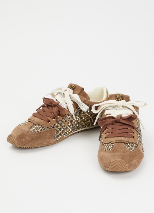 Kurt Geiger Islington sneaker  met suède details en strass - detail 3 beige