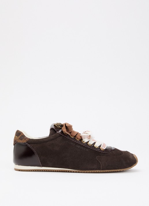 Kurt Geiger Islington sneaker van suède met details van leer - voorkant 2 donkerbruin