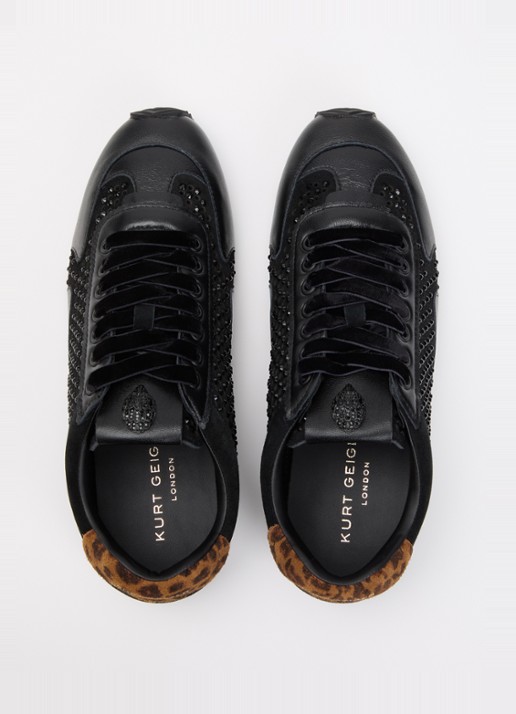 Kurt Geiger Islington sneaker van suède met strass en details van leer - detail 3 zwart