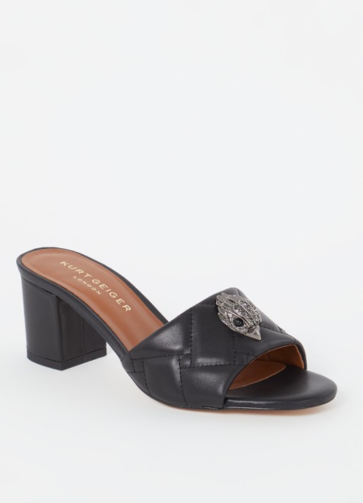 Kurt Geiger Kensington Block muiltje van leer met strass - voorkant 5 zwart