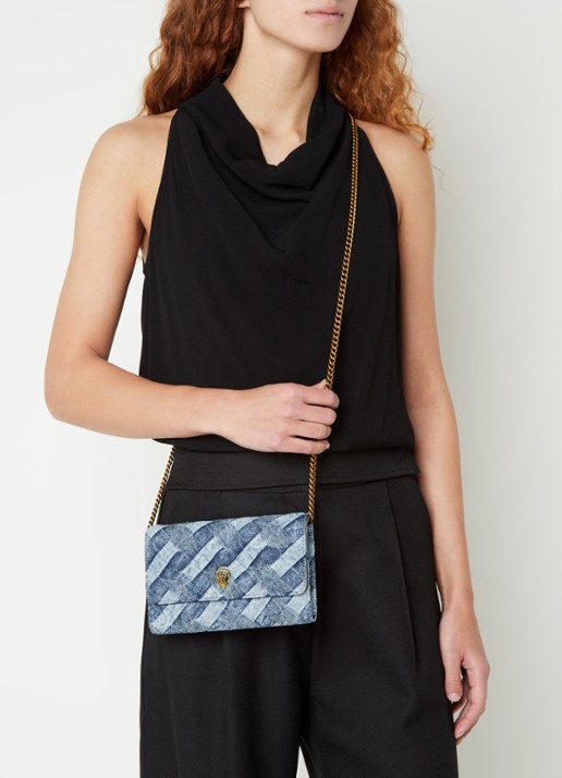 Kurt Geiger Kensington clutch van denim met afneembare schouderriem - voorkant 5 indigo