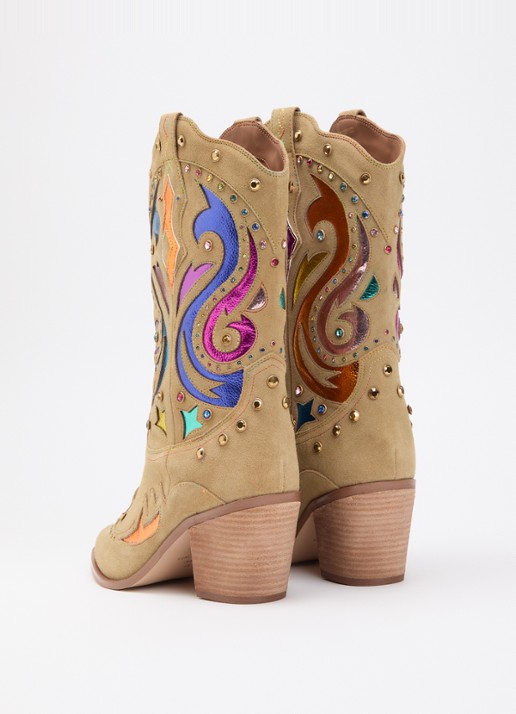Kurt Geiger Kensington cowboylaars van suède met strass - achterkant 4 khaki