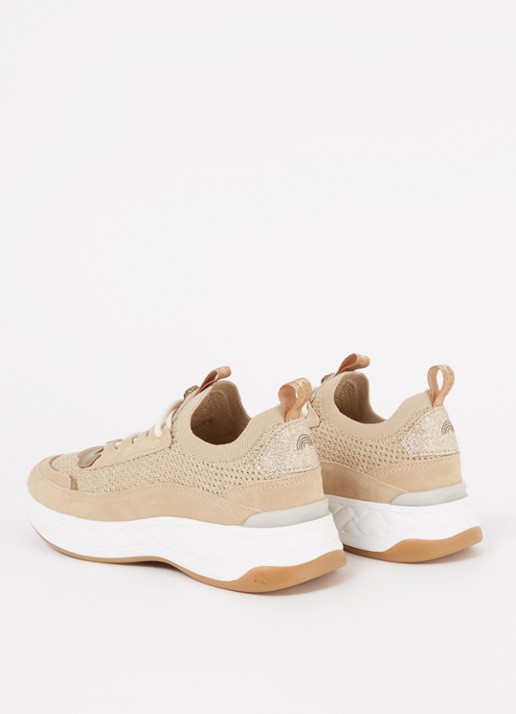 Kurt Geiger Kensington Knit sneaker met gebreid bovenwerk en suède details - achterkant camel