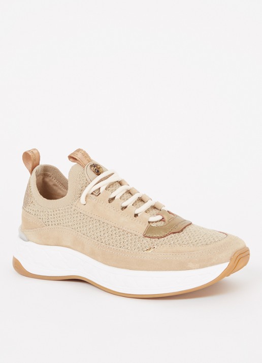Kurt Geiger Kensington Knit sneaker met gebreid bovenwerk en suède details - voorkant 2 camel