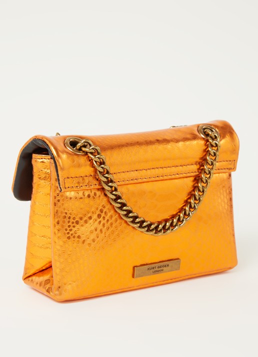 Kurt Geiger Kensington Mini X schoudertas van leer met metallic finish - achterkant 2 orange