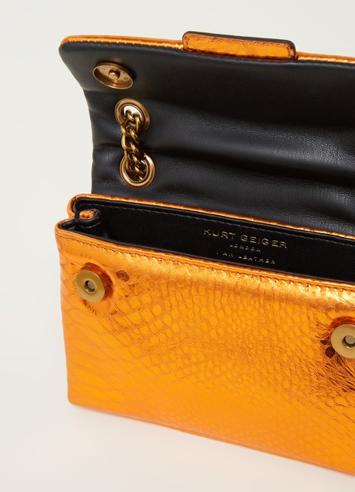 Kurt Geiger Kensington Mini X schoudertas van leer met metallic finish - detail 3 orange
