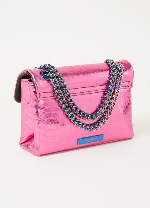 Kurt Geiger Kensington Mini X schoudertas van leer met metallic finish - achterkant fuchsia