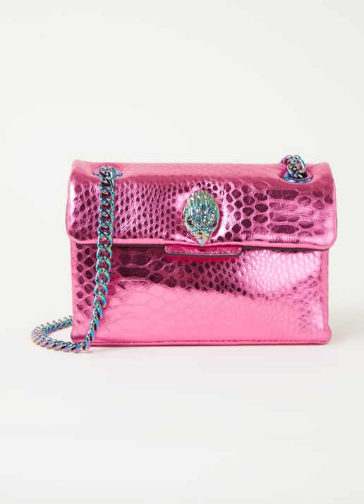 Kurt Geiger Kensington Mini X schoudertas van leer met metallic finish - voorkant 4 fuchsia
