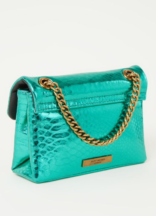Kurt Geiger Kensington Mini X schoudertas van leer met metallic finish - achterkant 3 groen