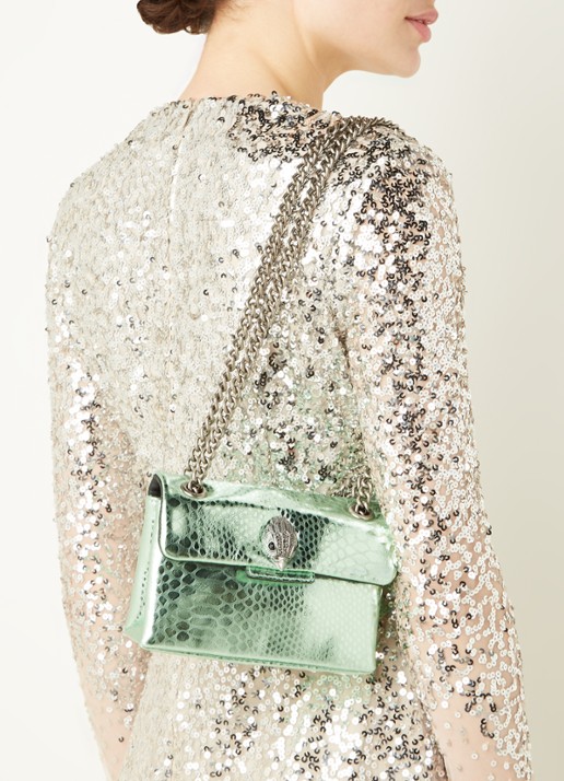 Kurt Geiger Kensington Mini X schoudertas van leer met metallic finish - voorkant 2 lichtgroen