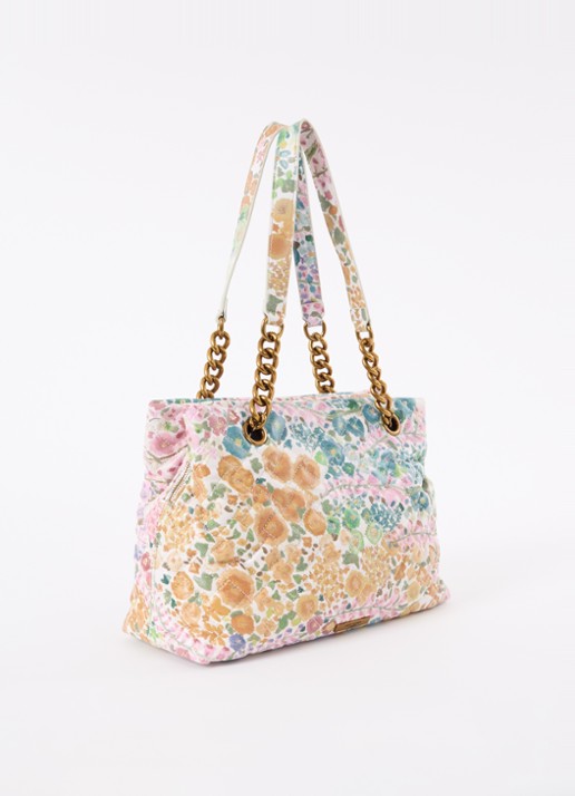 Kurt Geiger Kensington schoudertas van lamsleer met bloemenprint - achterkant oudroze