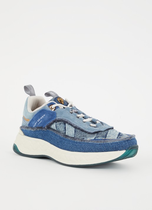 Kurt Geiger Kensington sneaker van denim met suède details - voorkant 4 indigo