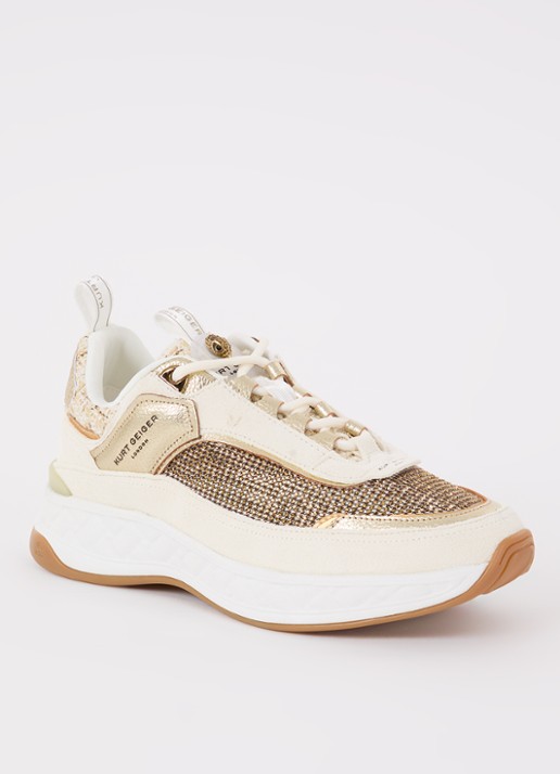 Kurt Geiger Kensington sneaker van suède met strass - voorkant beige