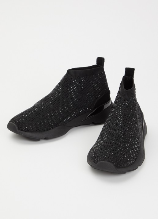 Kurt Geiger Kurt sneaker met gebreid bovenwerk en strass - detail zwart