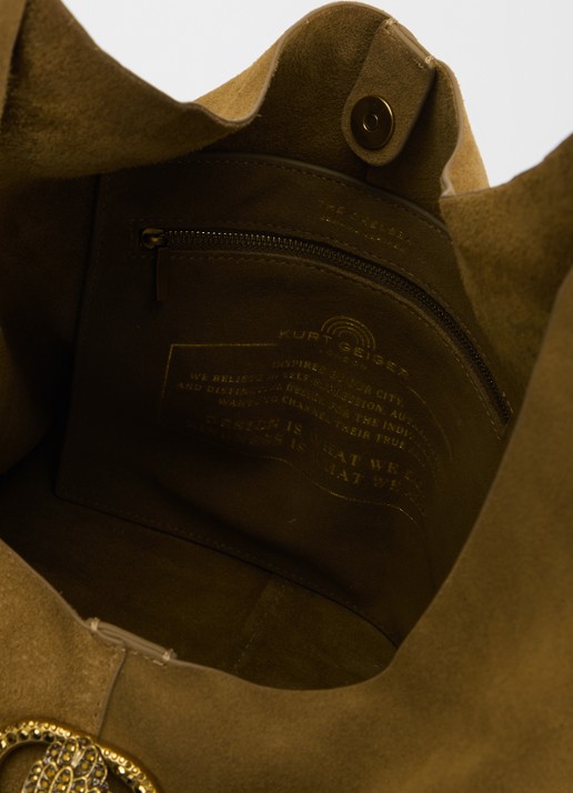 Kurt Geiger Large Chelsea Slouch schoudertas van suède - detail 2 cognac