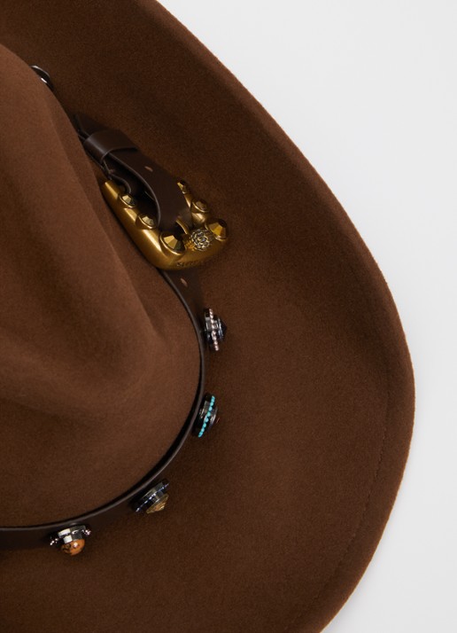 Kurt Geiger Maddox hoed van wol met leren details - detail bruin
