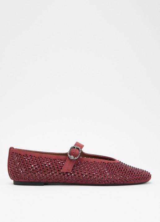 Kurt Geiger Mayfair ballerina met strass - voorkant bordeauxrood