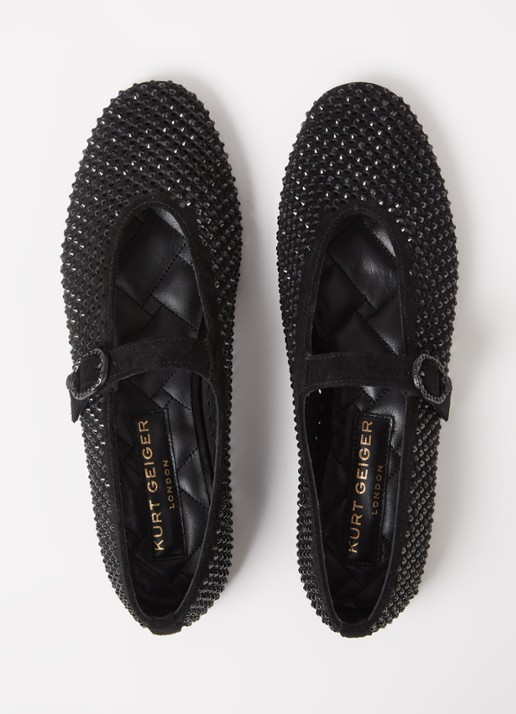 Kurt Geiger Mayfair ballerina van suède met strass - detail 4 zwart