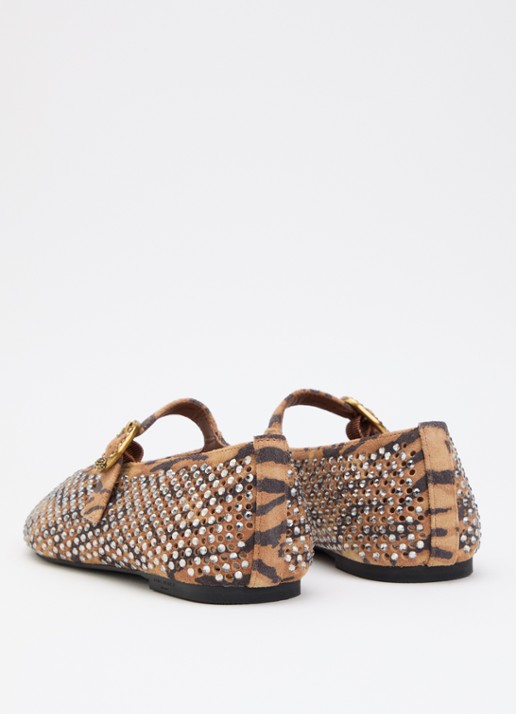 Kurt Geiger Mayfair ballerina van suède met strass - achterkant 2 camel