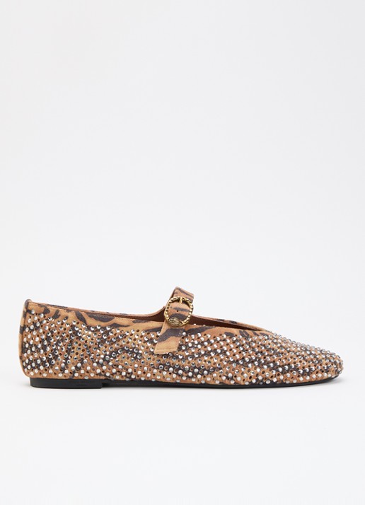 Kurt Geiger Mayfair ballerina van suède met strass - voorkant camel