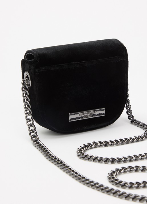 Kurt Geiger Micro Chelsea Saddle crossbodytas van fluweel met logo - achterkant 4 zwart