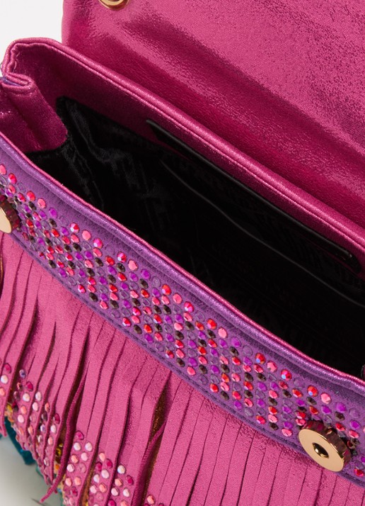 Kurt Geiger Mini Kensington Fringe schoudertas met strass en franjes - detail 2 roze