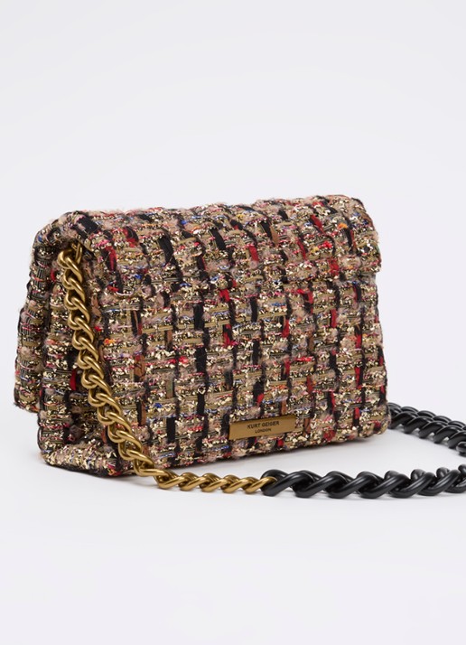 Kurt Geiger Mini Kensington Kurt crossbodytas met tweed-look - achterkant 5 goud