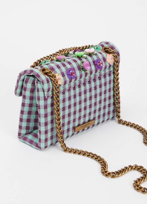 Kurt Geiger Mini Kensington schoudertas met ruitdessin - achterkant mint