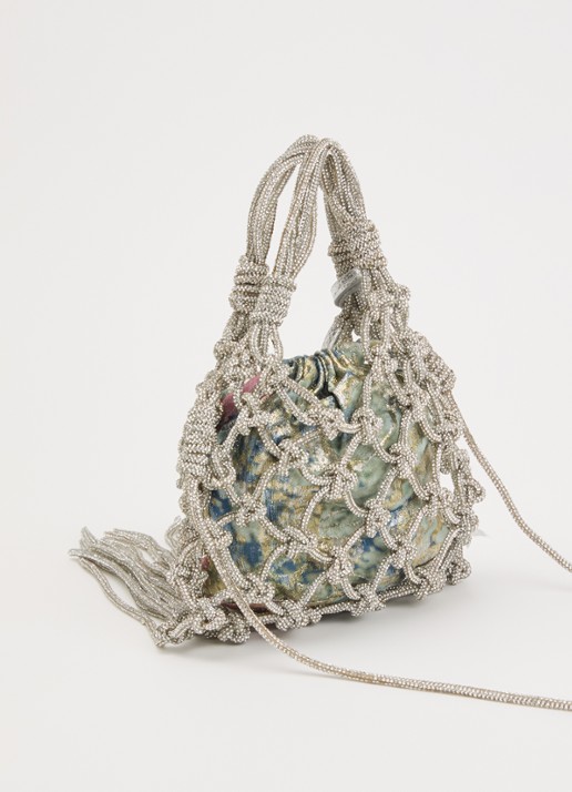 Kurt Geiger Mini Macrame crossbodytas met strass - achterkant 4 zilver