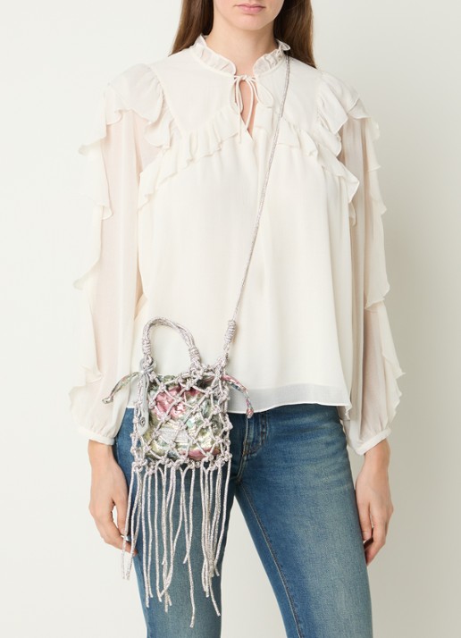 Kurt Geiger Mini Macrame crossbodytas met strass - voorkant 3 zilver