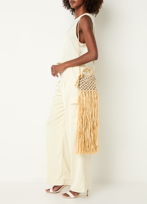 Kurt Geiger Mini Macrame crossbodytas met strass - voorkant 2 beige