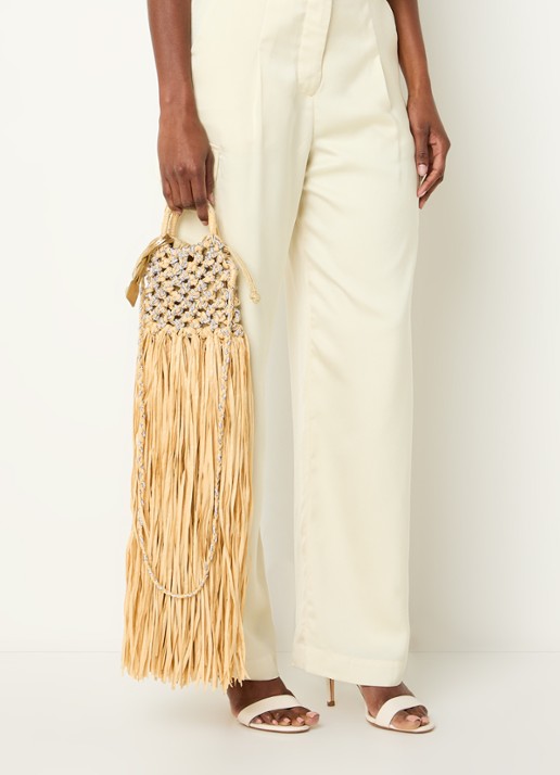 Kurt Geiger Mini Macrame crossbodytas met strass - voorkant 3 beige