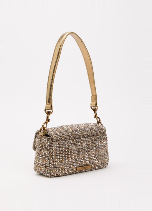 Kurt Geiger Mini Oxford schoudertas met strass - achterkant beige