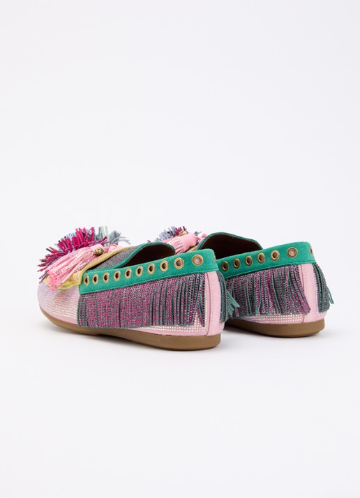 Kurt Geiger Pom Pom loafer van suède met strass en franjes - achterkant multicolor