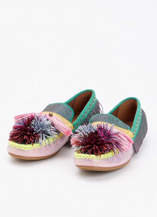 Kurt Geiger Pom Pom loafer van suède met strass en franjes - detail 3 multicolor