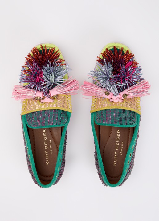 Kurt Geiger Pom Pom loafer van suède met strass en franjes - detail 4 multicolor
