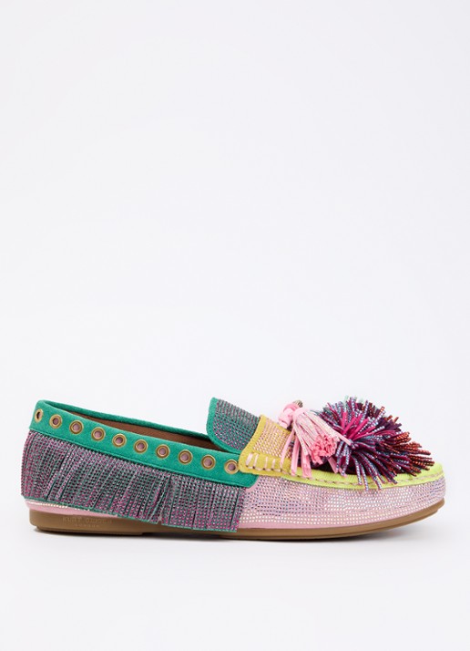 Kurt Geiger Pom Pom loafer van suède met strass en franjes