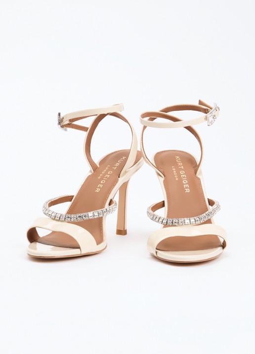 Kurt Geiger Sandalette van leer met lakfinish en strass - detail 3 ivoor