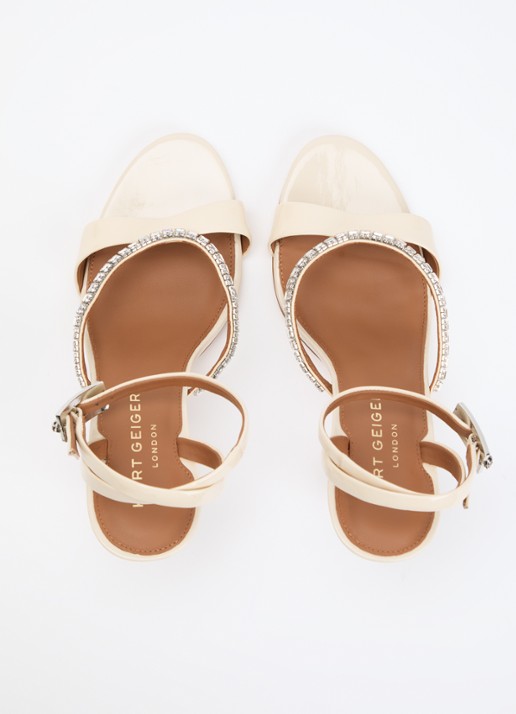 Kurt Geiger Sandalette van leer met lakfinish en strass - detail 4 ivoor