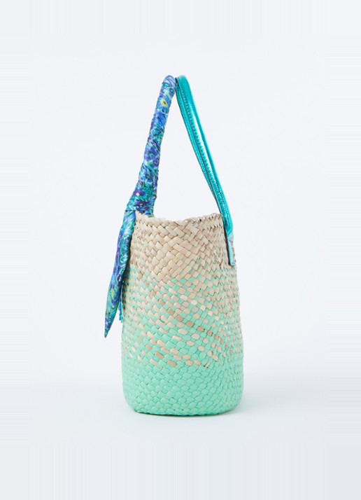 Kurt Geiger Shopper van raffia met leren details - detail 3 turquoise