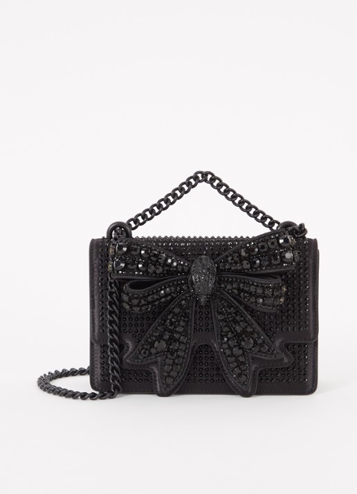 Kurt Geiger Shoreditch crossbodytas van satijn met strass en uitneembaar etui  - voorkant 2 zwart