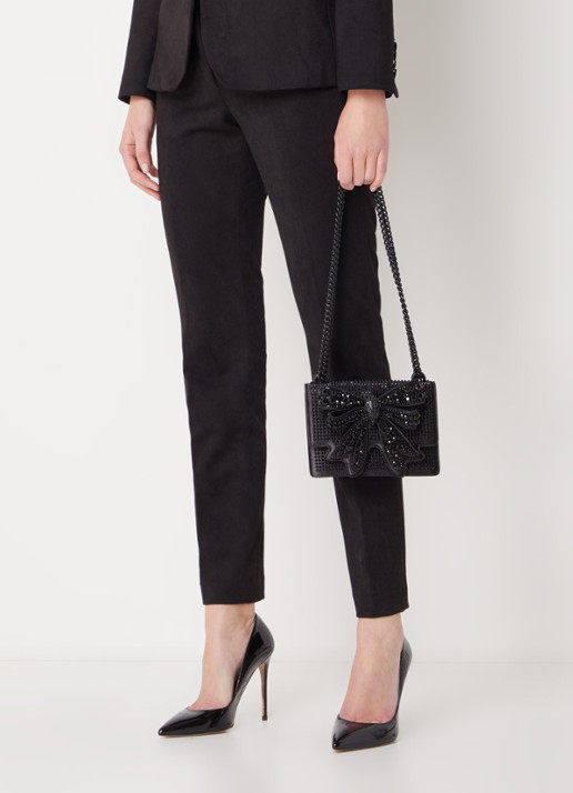 Kurt Geiger Shoreditch crossbodytas van satijn met strass en uitneembaar etui  - voorkant 4 zwart