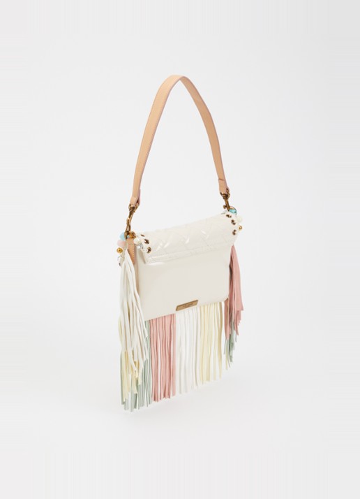 Kurt Geiger Small Oxford Fringe schoudertas van leer met franjes en kralendecoratie - achterkant 5 creme