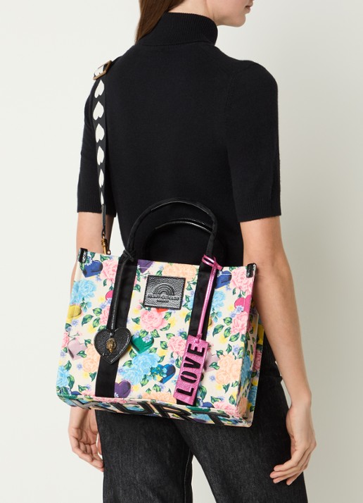 Kurt Geiger Southbank handtas met bloemenprint en afneembare schouderriem - voorkant 3 zwart