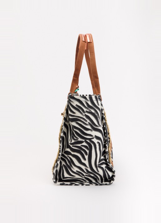Kurt Geiger Southbank L shopper van canvas met zebraprint - detail 5 wit