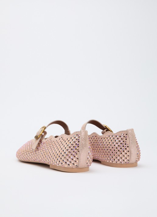 Kurt Geiger Wavy Mayfair ballerina van leer met strass - achterkant 4 lichtroze